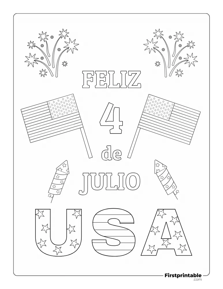 Spanish Printable Fourth of July Coloring Page 1