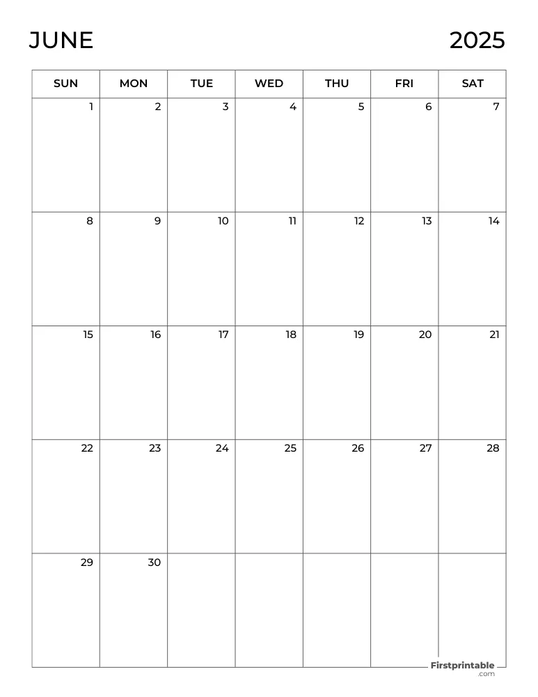 Blank June 2025 Calendar