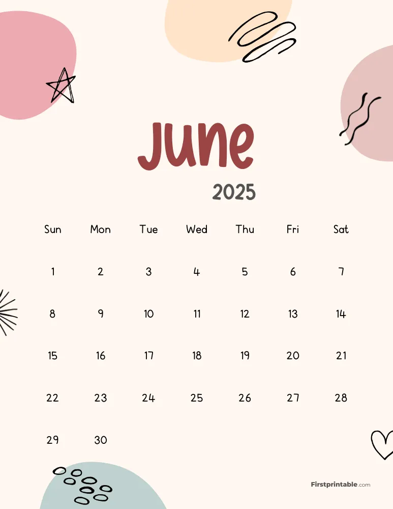 Cute Abstract June 2025 Calendar