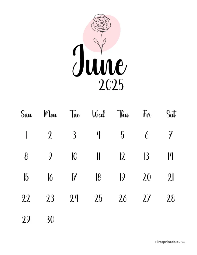 Cute Botanical June 2025 Calendar