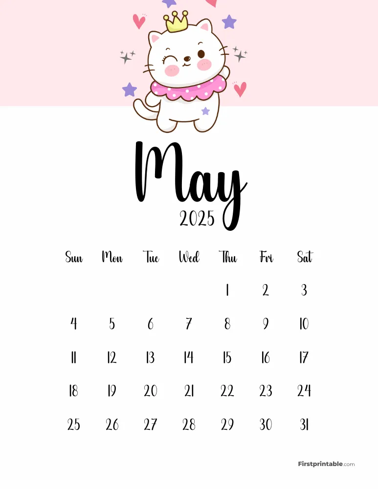 Cute Cat May 2025 Calendar