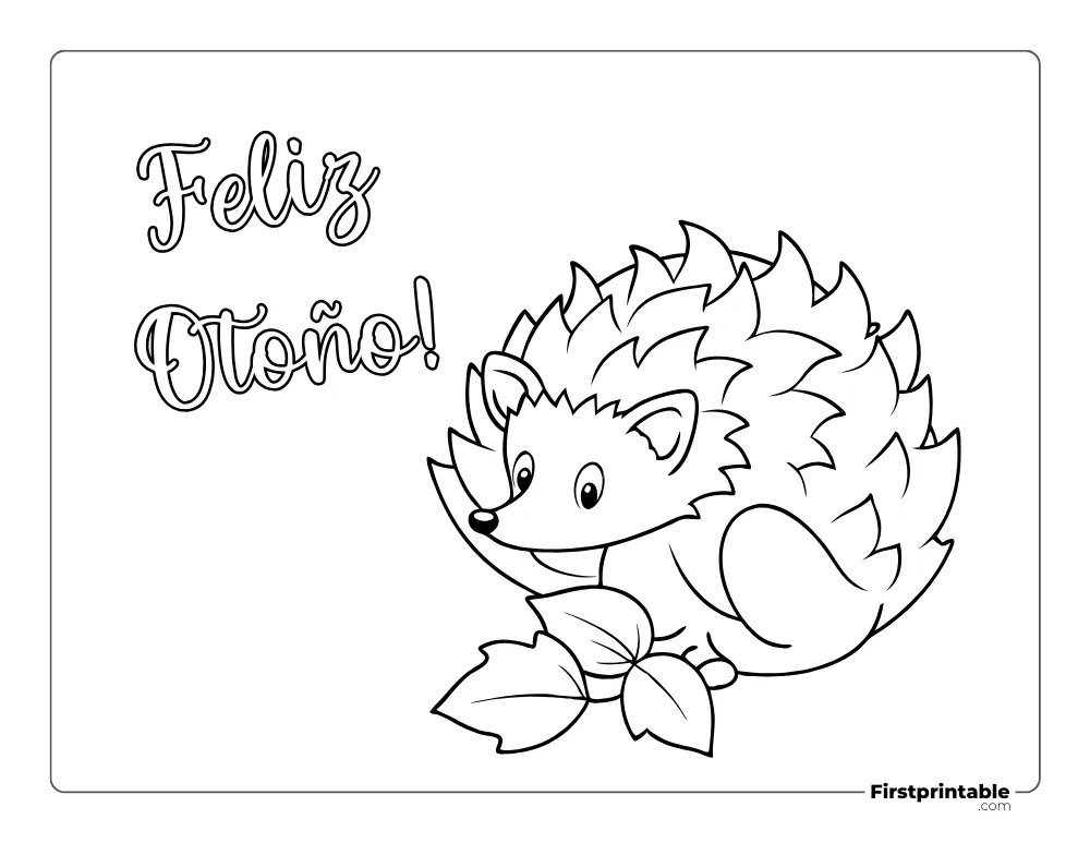 Dibujos para colorear de otoño Feliz otoño y erizo