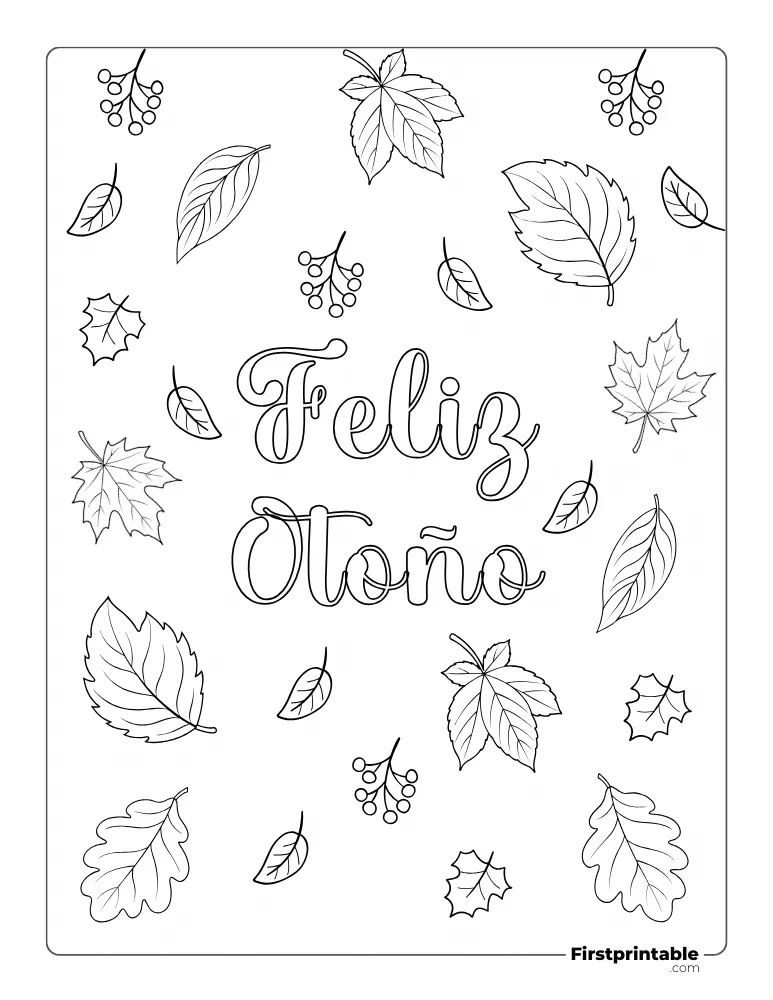 Dibujos para colorear de otoño Feliz otoño y hojas