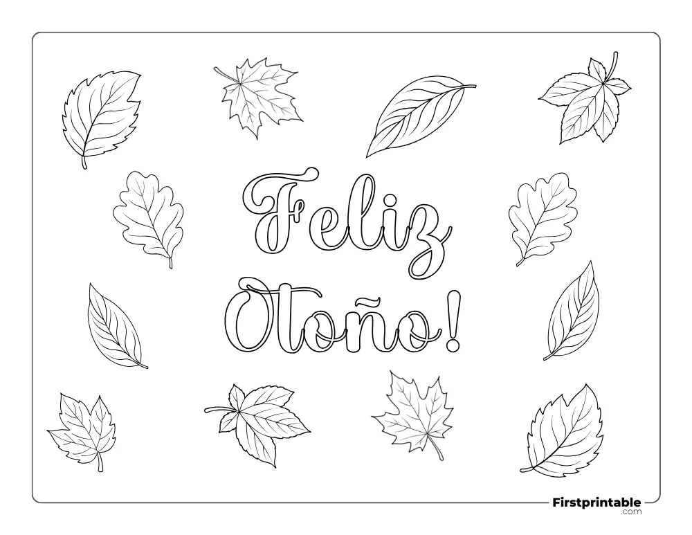 Dibujos para colorear de otoño Feliz otoño y hojas