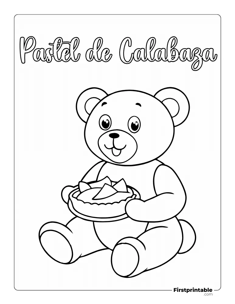 Dibujos para colorear de otoño Oso con pastel de calabaza