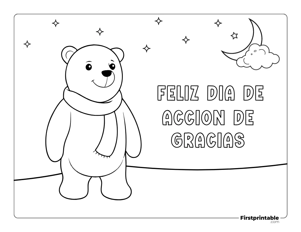 Dibujos para colorear de otoño Oso y feliz día de Acción de Gracias