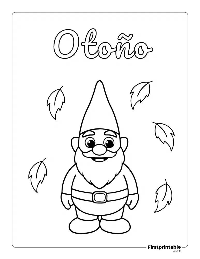 Dibujos para colorear de otoño Otoño con gnomo