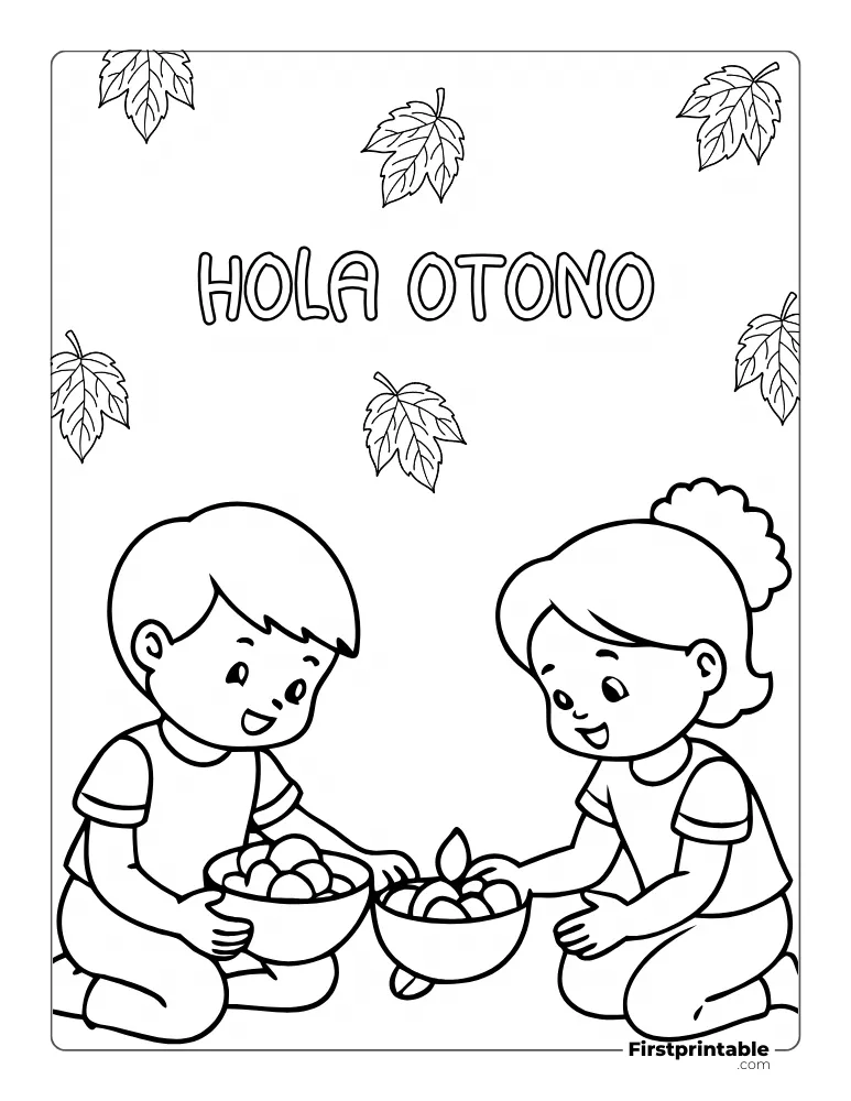 Dibujos para colorear de otoño Un niño y una niña