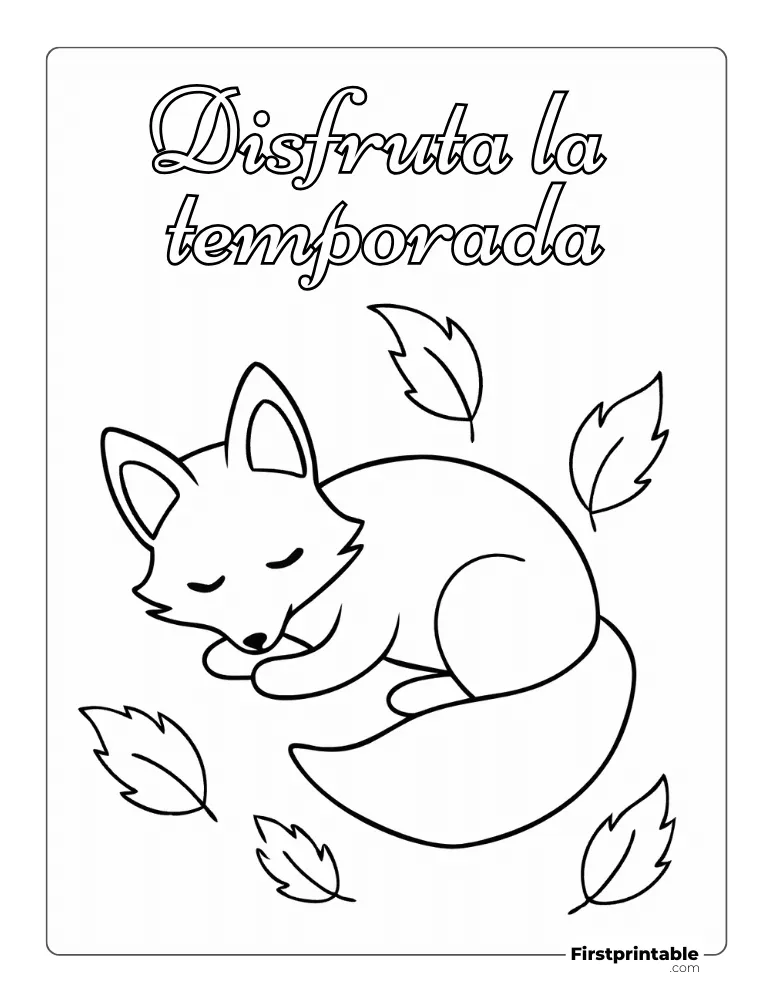 Dibujos para colorear de otoño Zorro rojo durmiendo