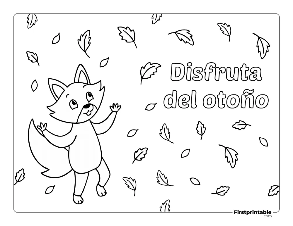 Dibujos para colorear de otoño Zorro y hojas de otoño