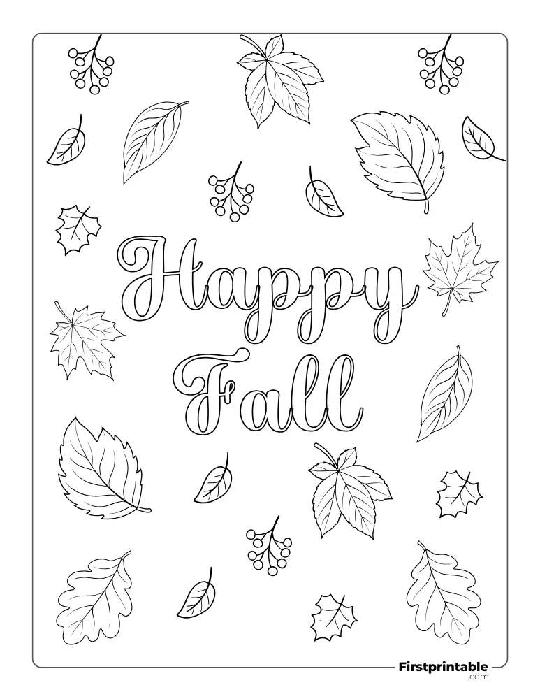 "Happy Fall" Autumn Coloring Page for Adults