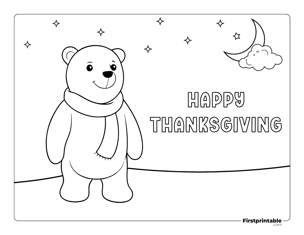 "Happy Thanksgiving" Woodland Bear Coloring sheet for kids