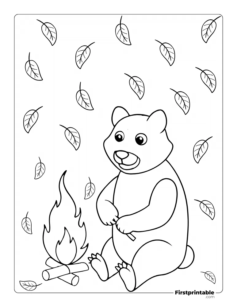 Bear in Autumn Coloring Page