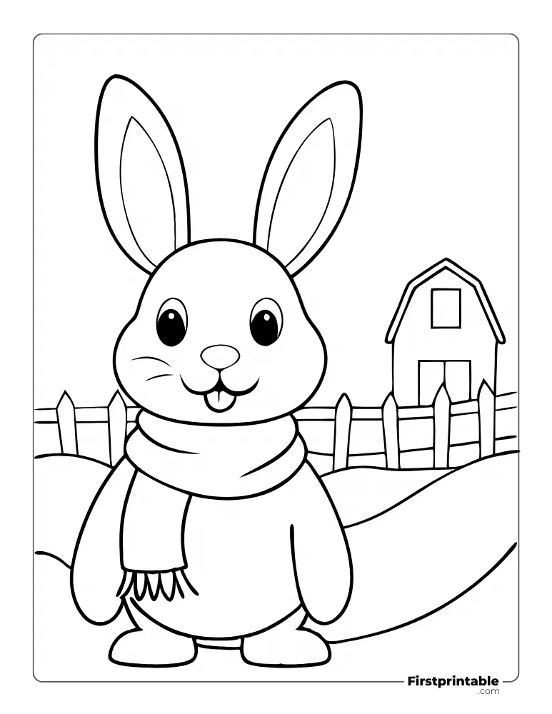 Rabbit wearing Scarf Autumn Coloring Page