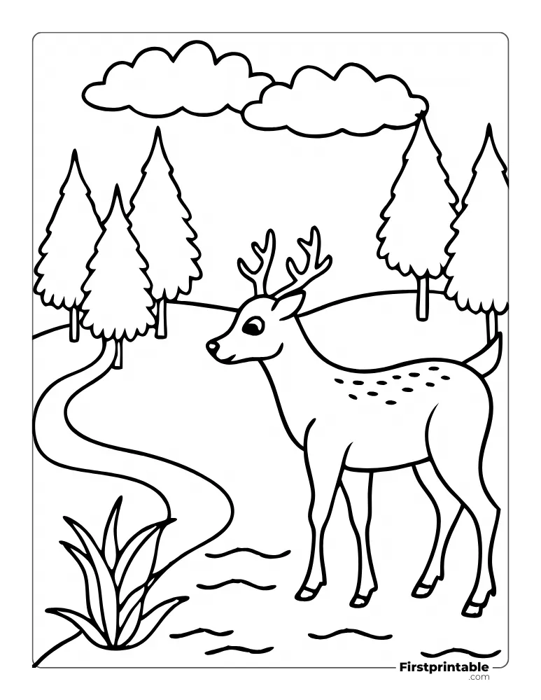 Autumn Deer Coloring Sheet