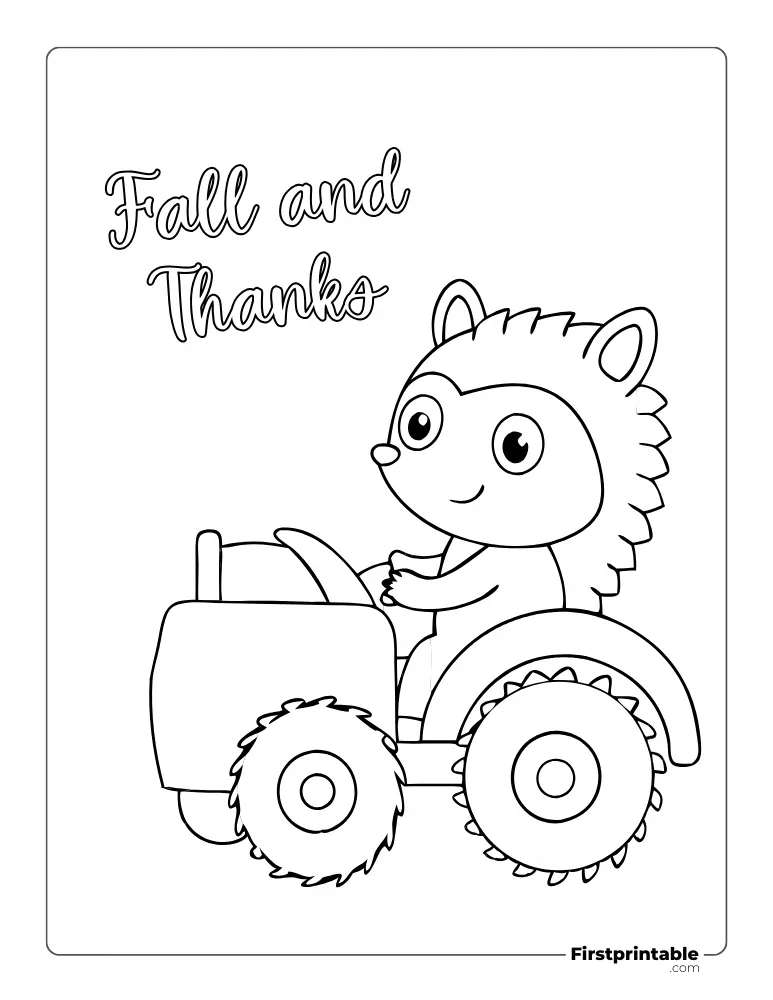 Cute Hedgehog "Fall and Thanks" Coloring Page