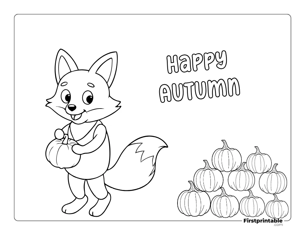 "Happy Autumn" Woodland Fox Coloring Page