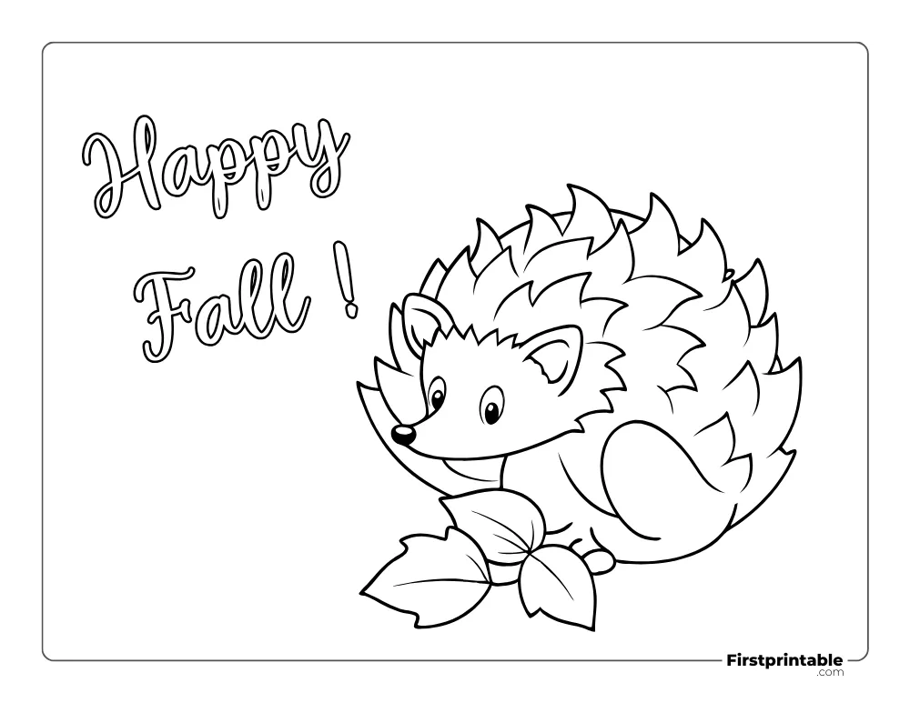 "Happy Fall" Cute Hedgehog Coloring Page