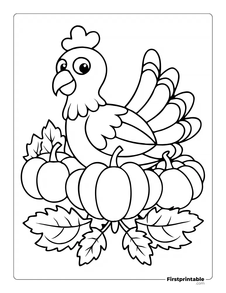 Turkey and Pumpkin Coloring Page 