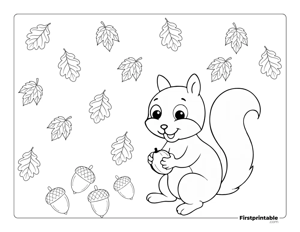 Cute "Woodland Squirrel with Acorn" Coloring page