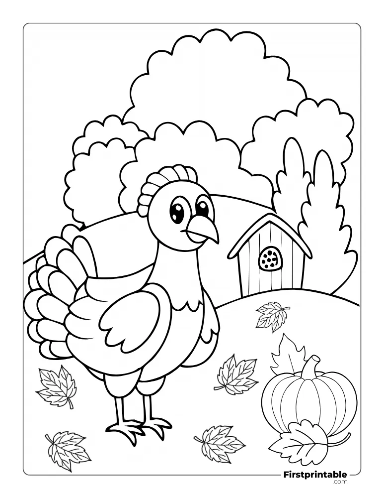 Cute Turkey Printable Fall Coloring Page