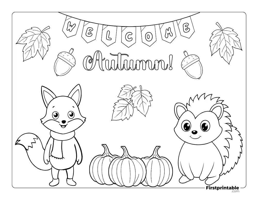 "Welcome Autumn" Fall Coloring Page