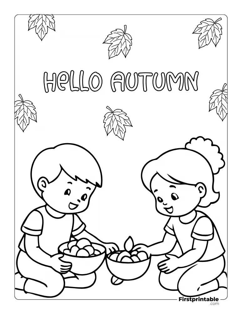 "Hello Autumn" Fun Coloring Page for Preschoolers