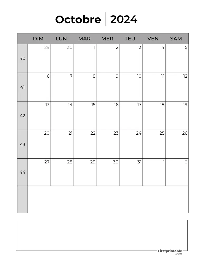 French Printable October Calendar 2024 Template 39