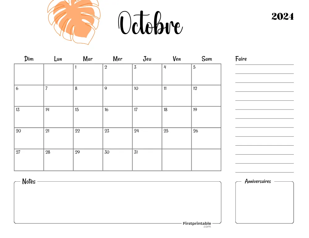 French Printable October Calendar 2024 Template 40