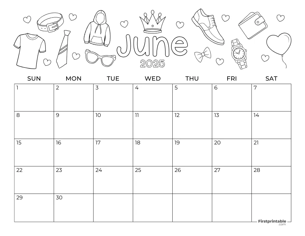 June 2025 Calendar Fathers Day Themed