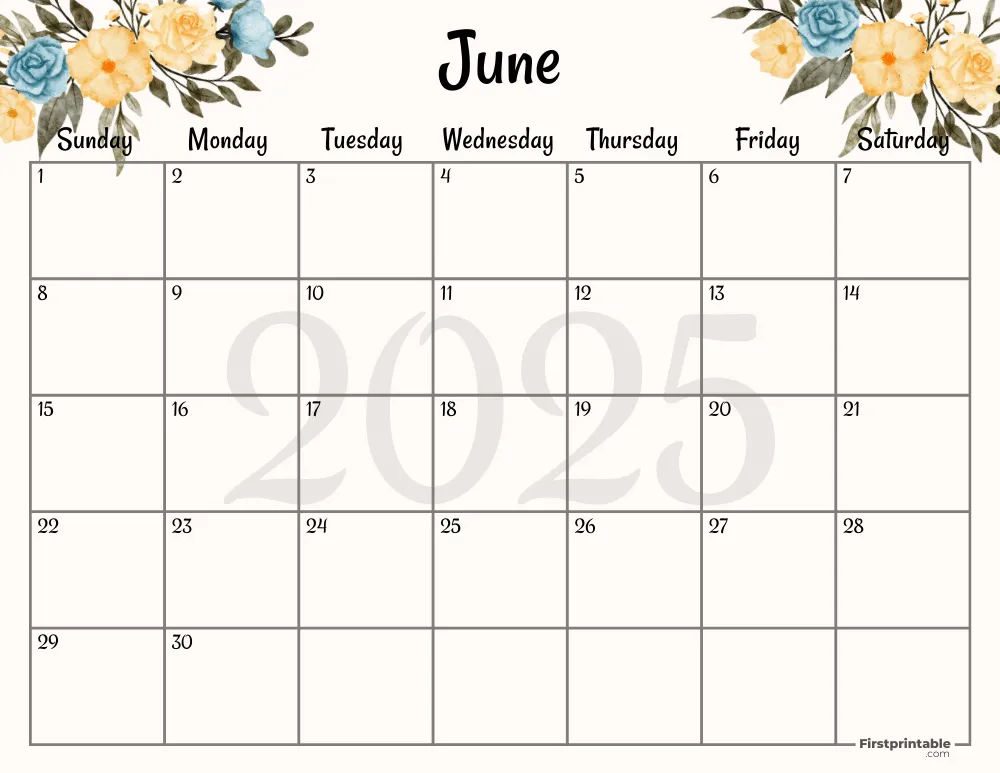 June 2025 Calendar Floral 02