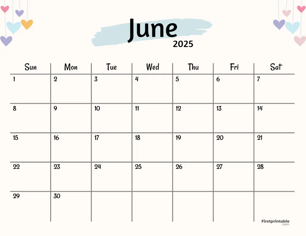June 2025 Calendar Watercolor