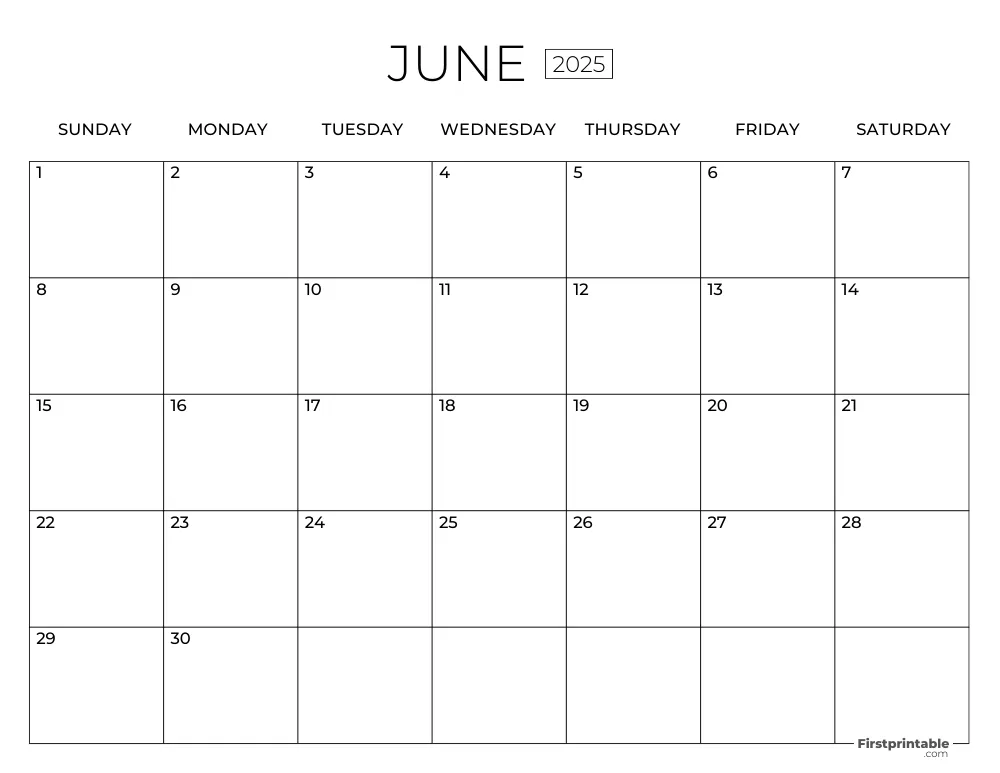 June Calendar 2025 Template