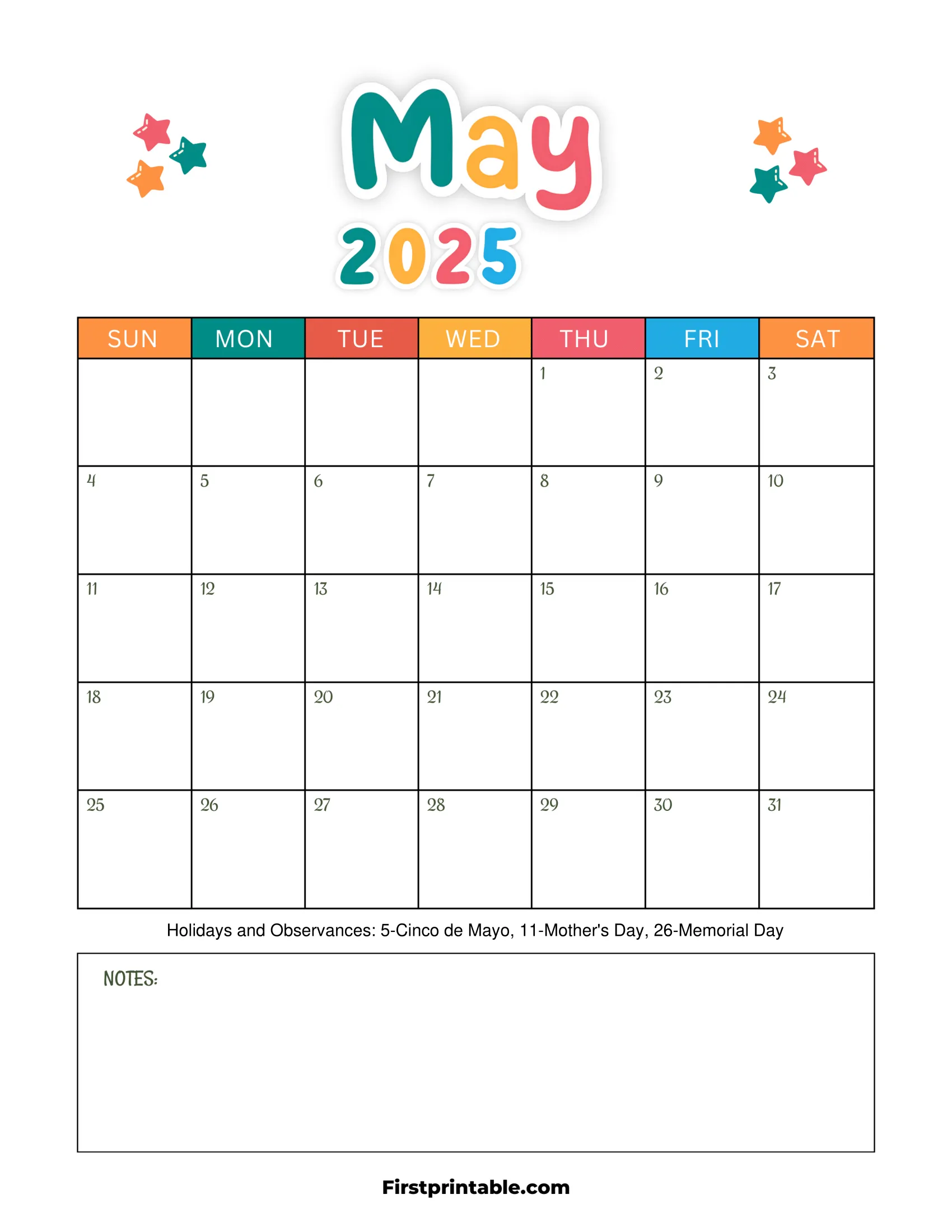 May 2025 Calendar Kids