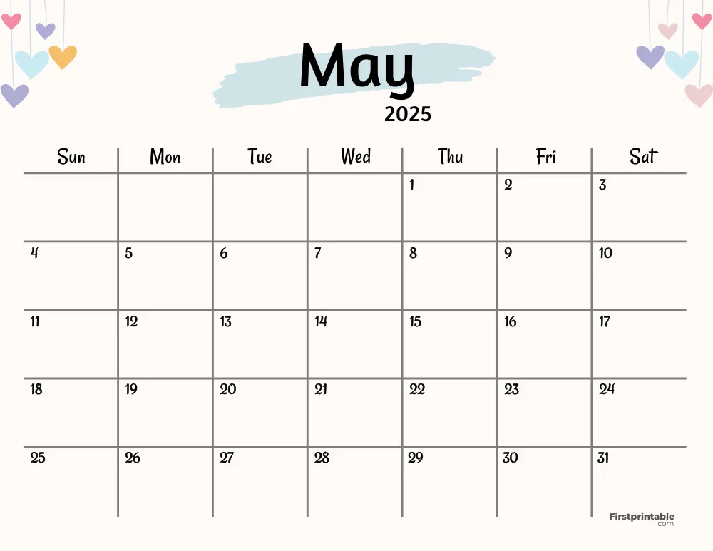 May 2025 Calendar Watercolor