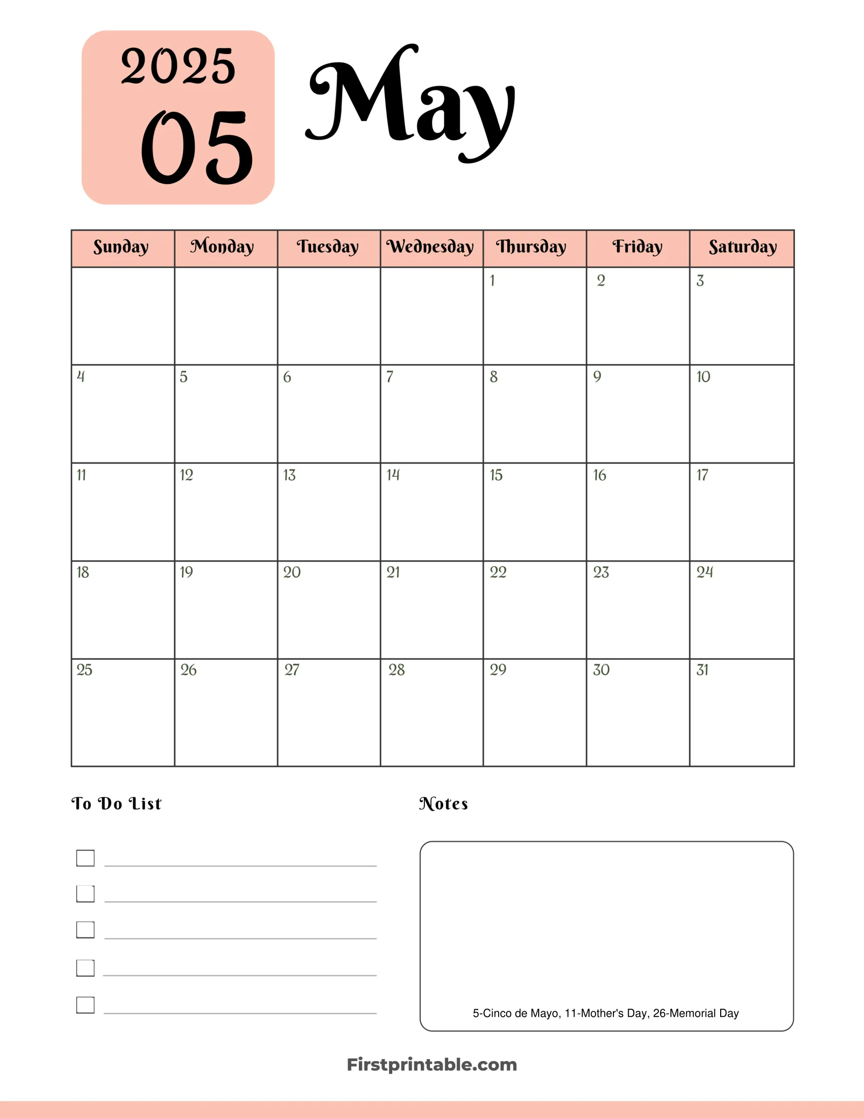 May Calendar 2025 Aesthetic Pink