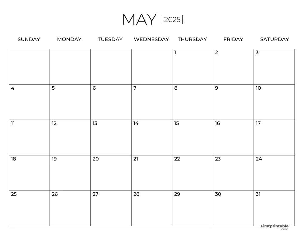 May Calendar 2025 Template
