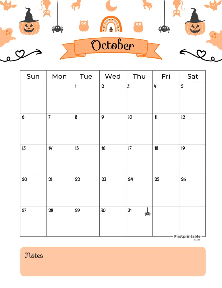 October Calendar 2024 Halloween Template 01