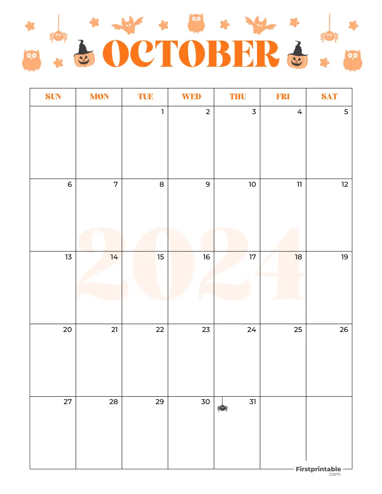 October Calendar 2024 Halloween Template 04