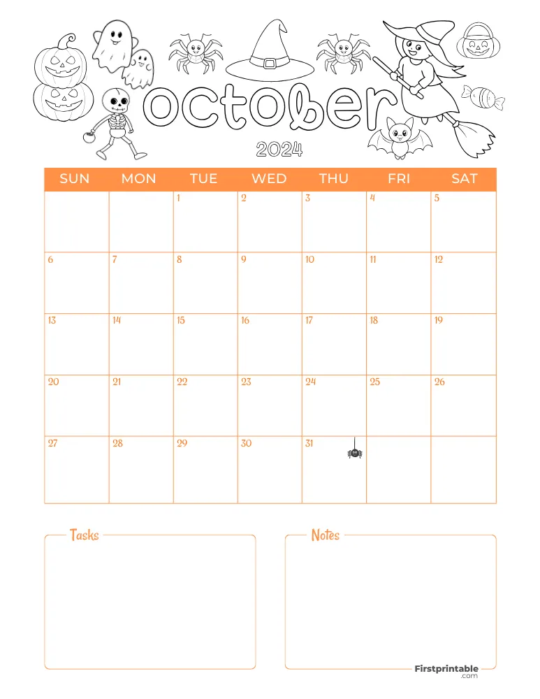 October Calendar 2024 Halloween Template 07