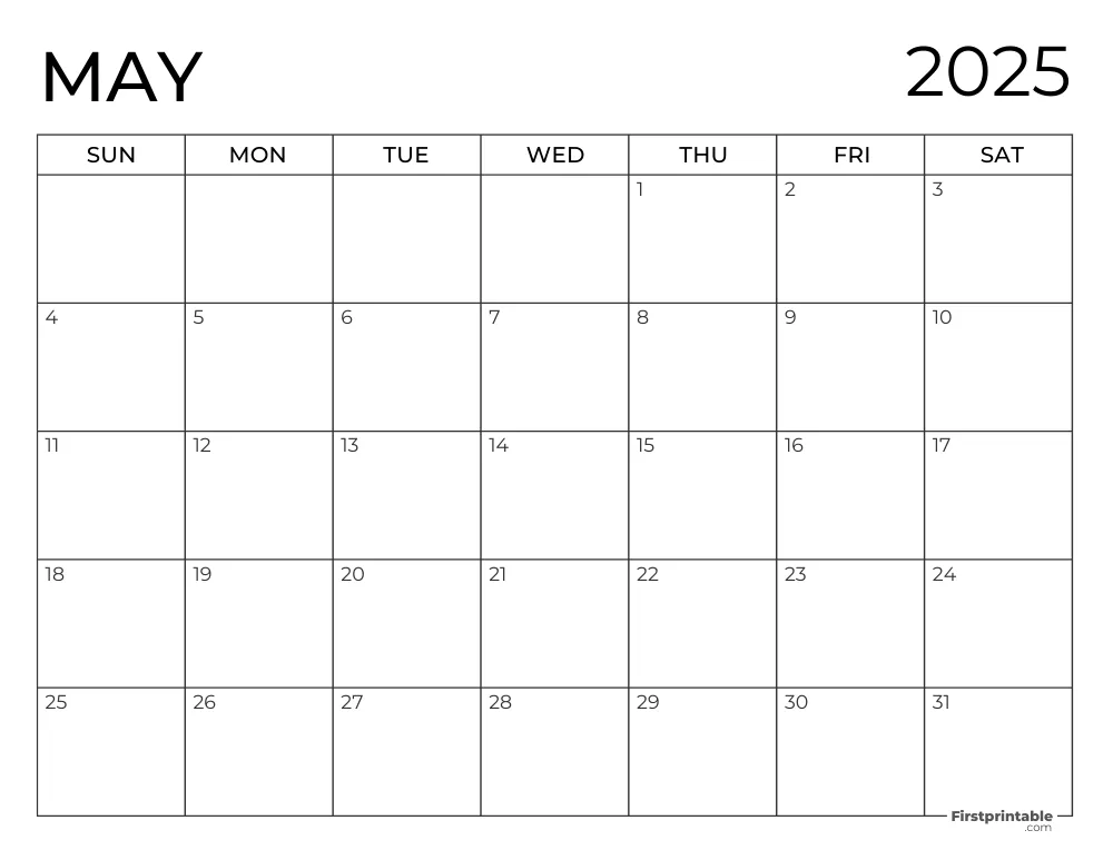 Printable May 2025 Calendar