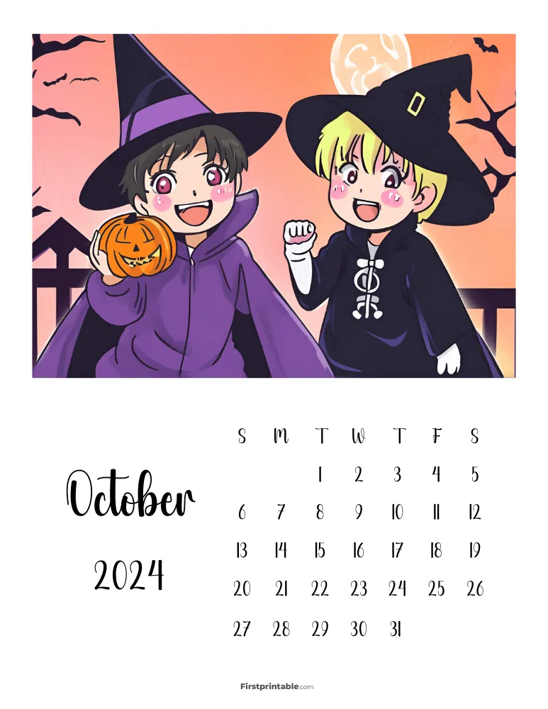 Printable October Anime Calendar 2024 Template 19