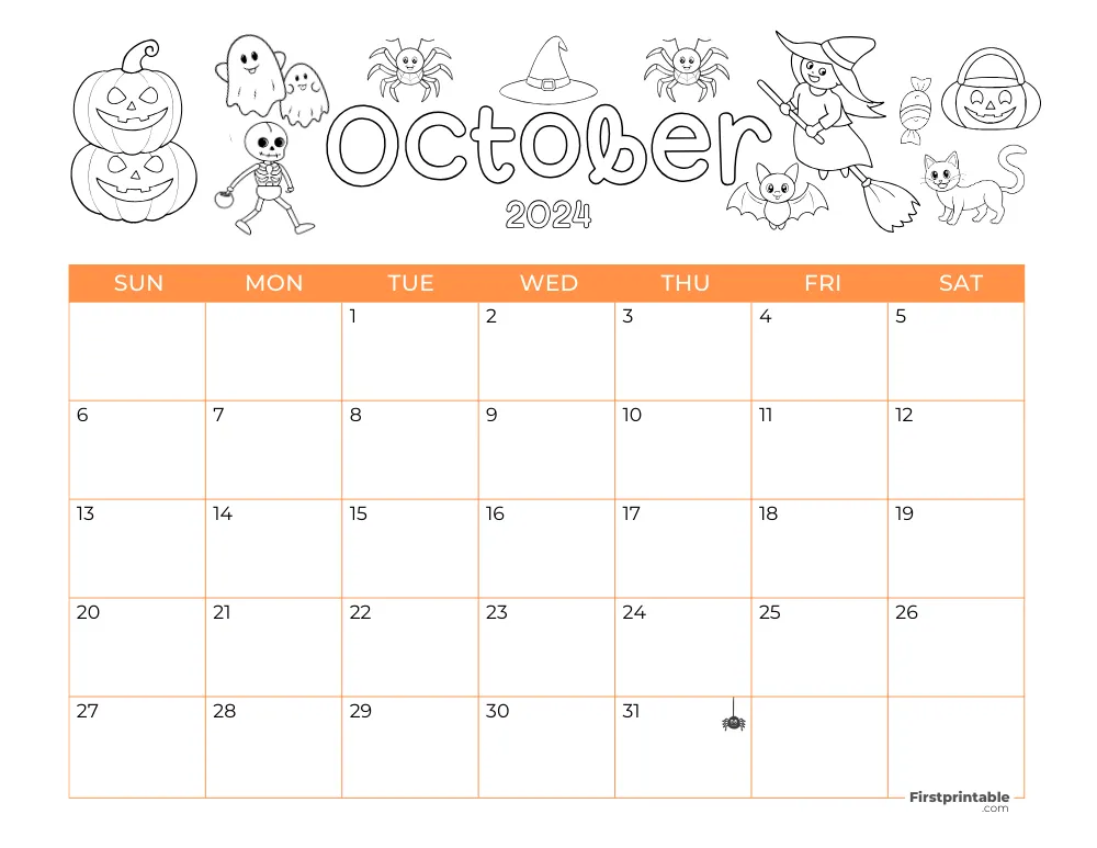 Printable October Calendar 2024 Halloween Template 42