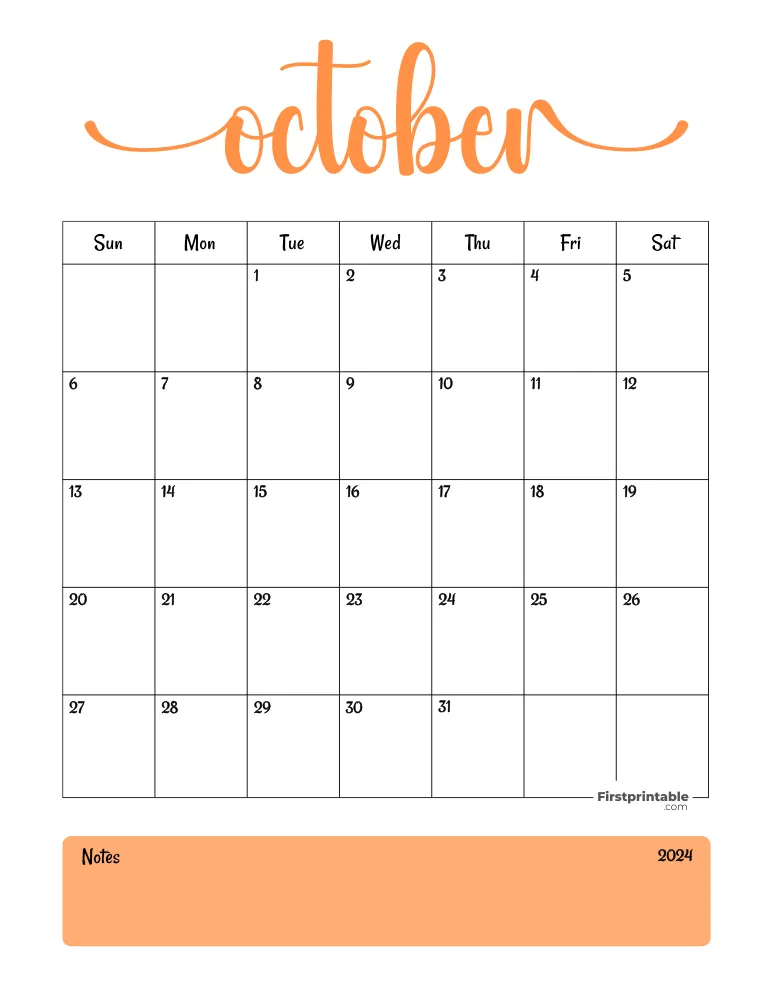 Printable October Calendar 2024 Template 08