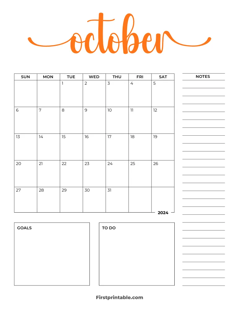 Printable October Calendar 2024 Template 10