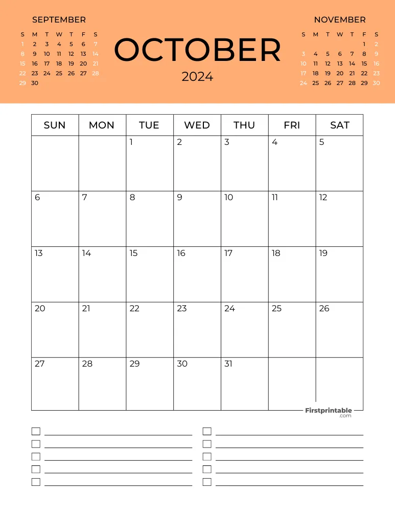 Printable October Calendar 2024 Template 12