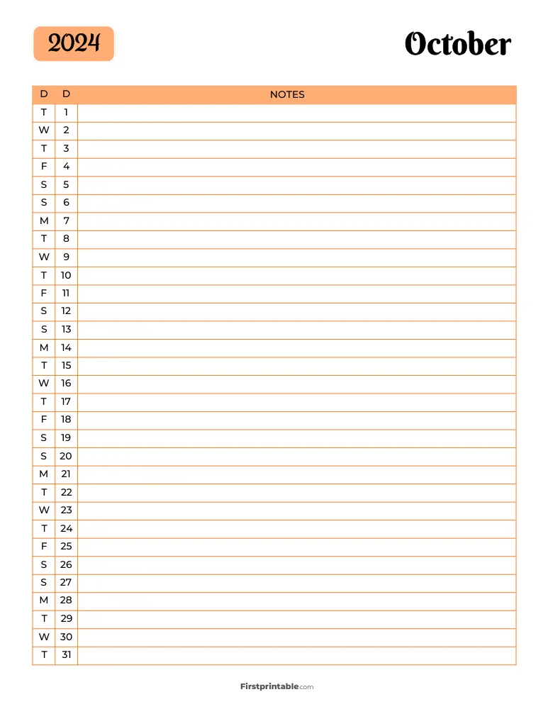 Printable October Calendar 2024 Template 13