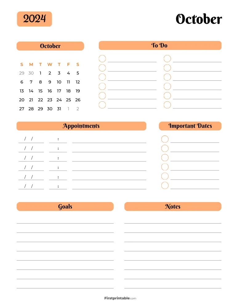 Printable October Calendar 2024 Template 14