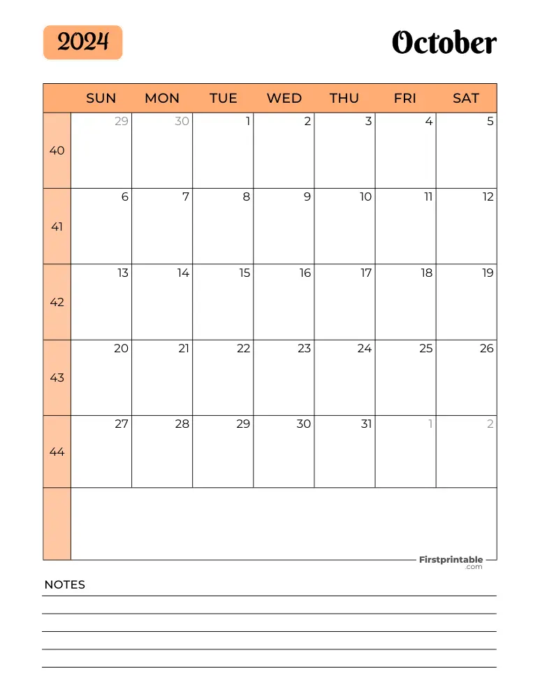 Printable October Calendar 2024 Template 16