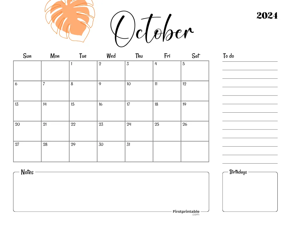 Printable October Calendar 2024 Template 28